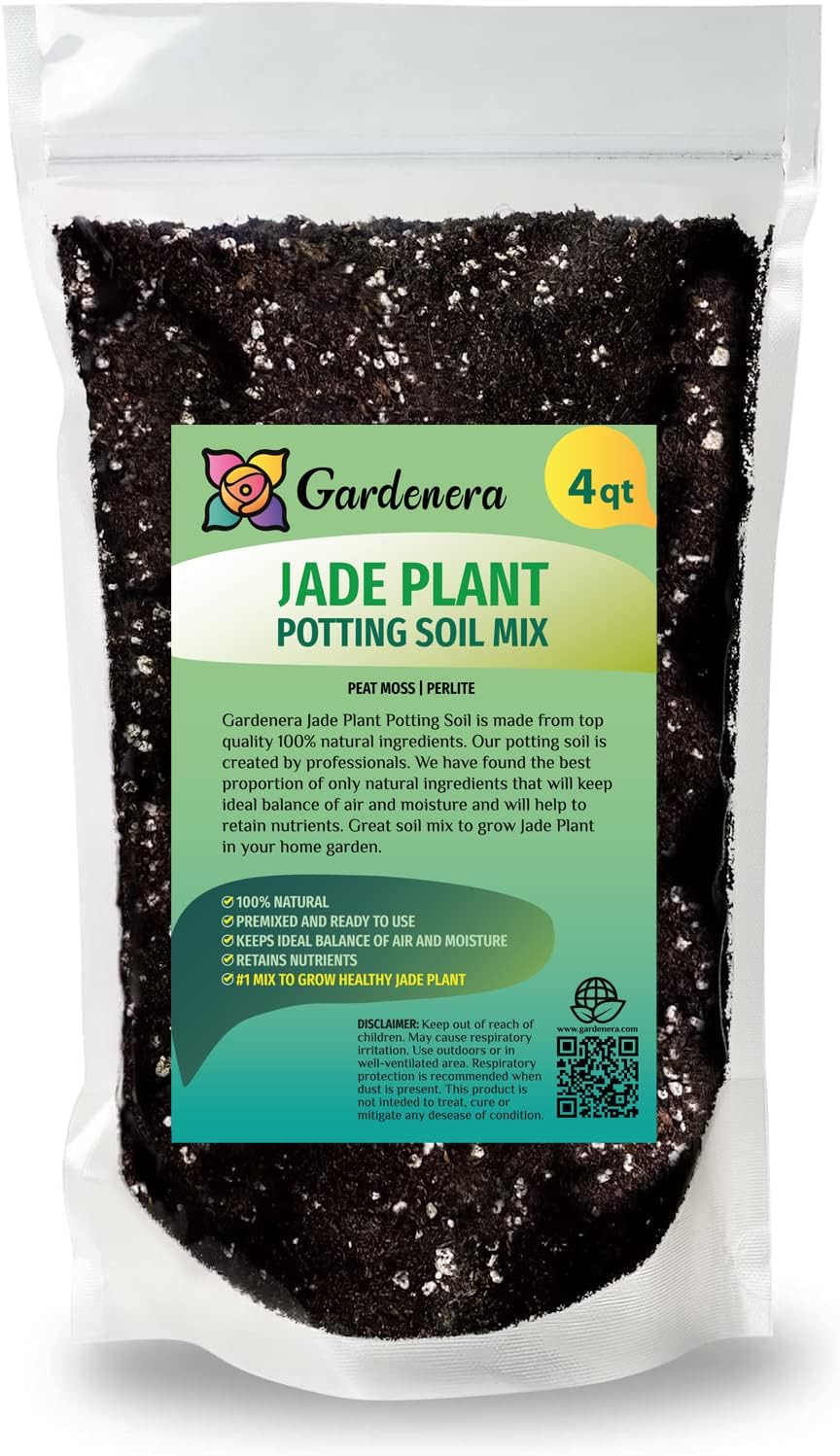 GARDENERA Premium Potting Soil Mix for Jade Plants - 4 Quart - A Perfect Combination of Organic Ingredients for Strong and Healthy Growth