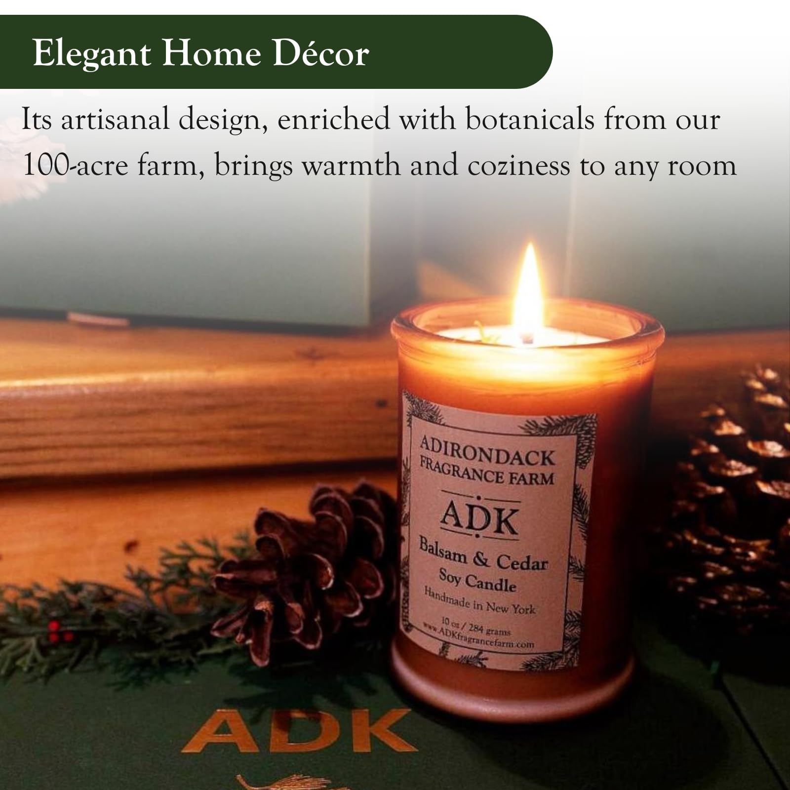 ADK - Vela perfumada de bálsamo y cedro, vela de aromaterapia natural de 4.5 onzas para decoración del hogar y decoración de cocina, velas de cera relajantes a base de plantas para regalo de Navidad