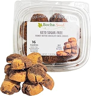 BochaSweet Keto Peanut Butter Chocolate Swirl Cookies – 16 Count – Zero Sugar, Gluten Free, Low Carb, Keto Friendly, Diabetic Snack – No Seed Oils, Clean Ingredients, Melt-in-Your-Mouth Texture