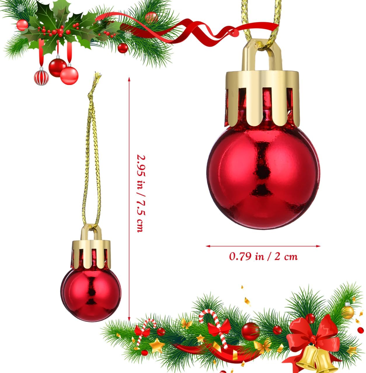 Angoily 24pcs Mini Red Christmas Ornaments Balls, Small Red Ornaments for Mini Christmas Tree, Small Valentine Tree Decorative Hanging Bulbs Ball for Xmas Outdoor Party Diy Craft Holiday Supplies Home image 3