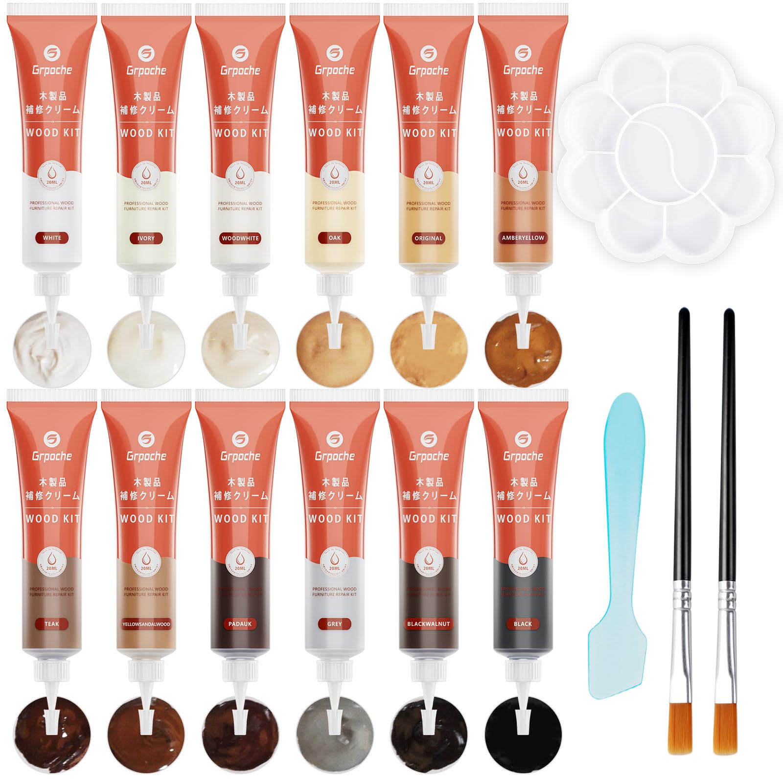Wood Furniture Repair Kit, 12 Colors Wood Fillers Hardwood Laminate Floor Repair Kit Touch Up Paint Repair Scratch, Cracks, Stains, Discoloration for Furniture, Door, Cabinet, Floor, Table Surface