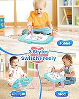 Vista 2 de Tablero de Dibujo Magnético, Juguete para Niñas de 1 a 3 Años, Tablero de Garabatos y Almohadilla Educativa para Bebés de 1, 2 y 3 Años de Azul menta