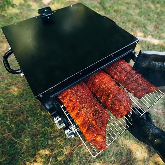 Ash & Ember Reverse Flow Smoker Grill, Vertical Meat Smoker, Durable Steel Smoker Box for Outdoor Cooking, Insulated Chambers, Four Cooking Grates, Heat Deflector & Grease Pan Included