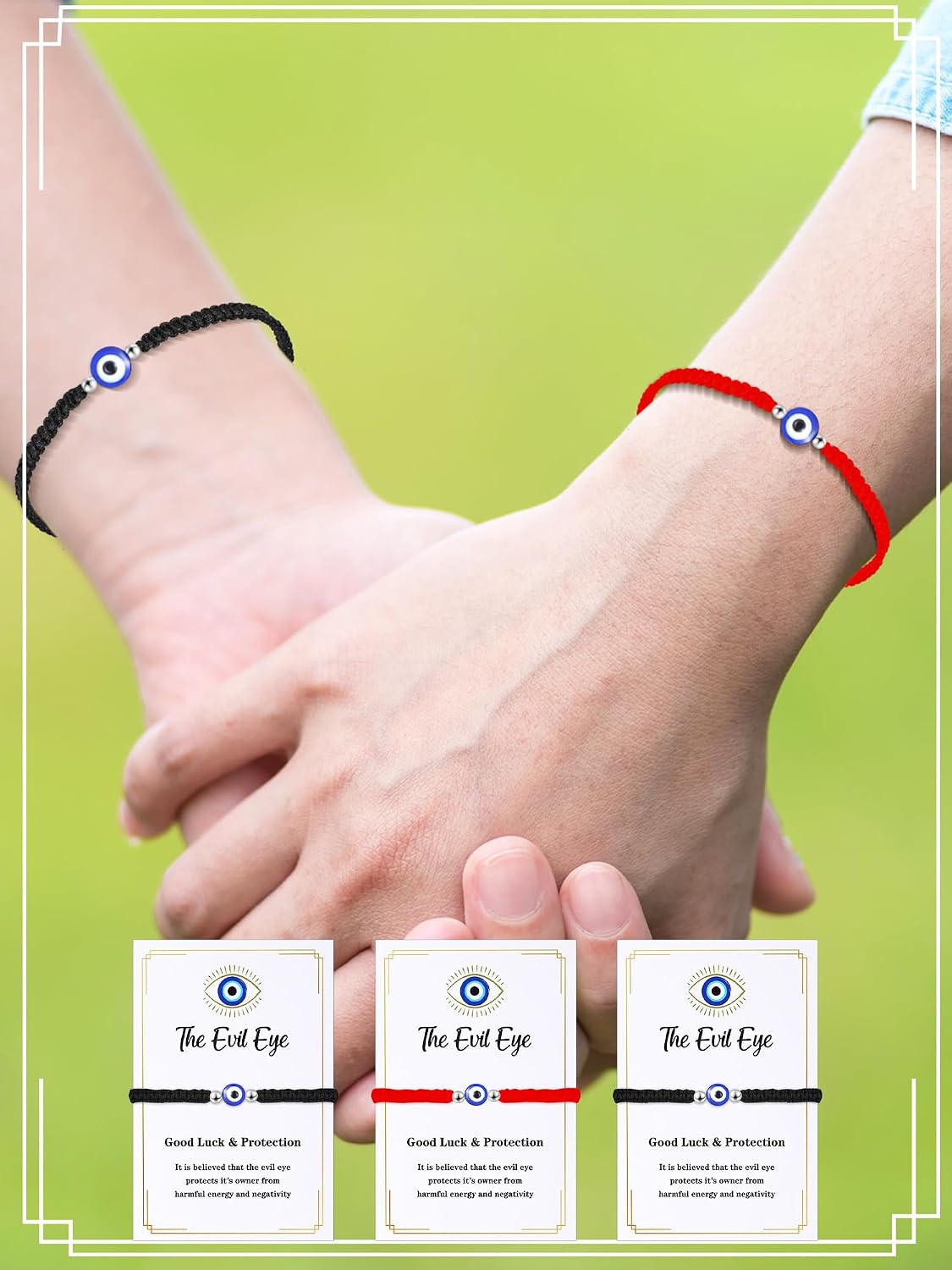 Sasylvia 100 Pcs Evil Eye Bracelets Gift Includes 50 Adjustable Evil Eye Protection Bracelets 50 Wishing Card