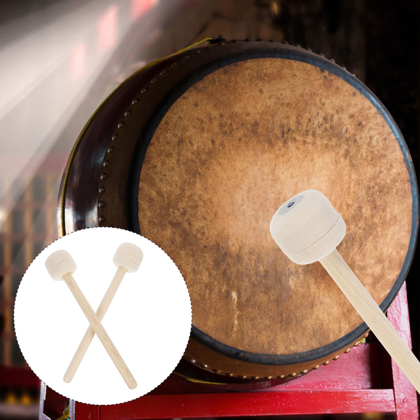 Maillets Tambour 2 Pièces Maillet Bois Percussion Avec Tête En Feutre De Laine Manche En Bois Lisse Accessoire Pour Instruments Pour Batterie Et Grosse Caisse