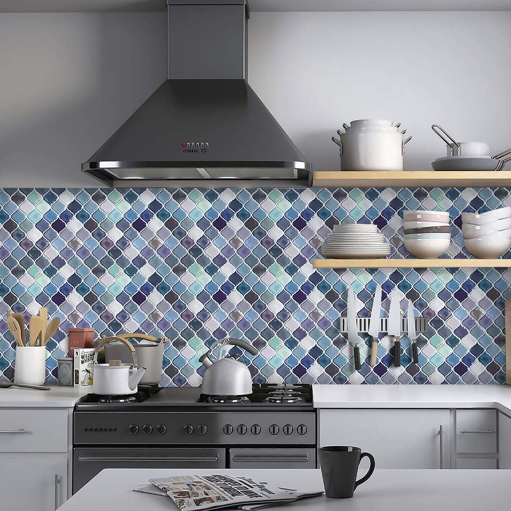 Teal Arabesque Peel and Stick Tile Backsplash for Kitchen Bathroom