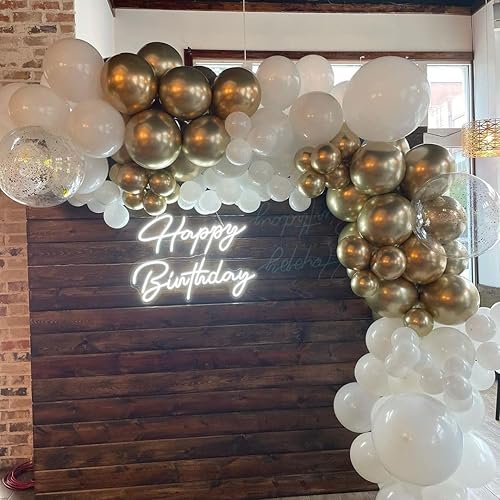 Miniatura 6 de ZHMYBLN Globos blancos y dorados, 90 globos de látex blanco brillante y dorado de 12 pulgadas, globos redondos de helio para cumpleaños, día de San