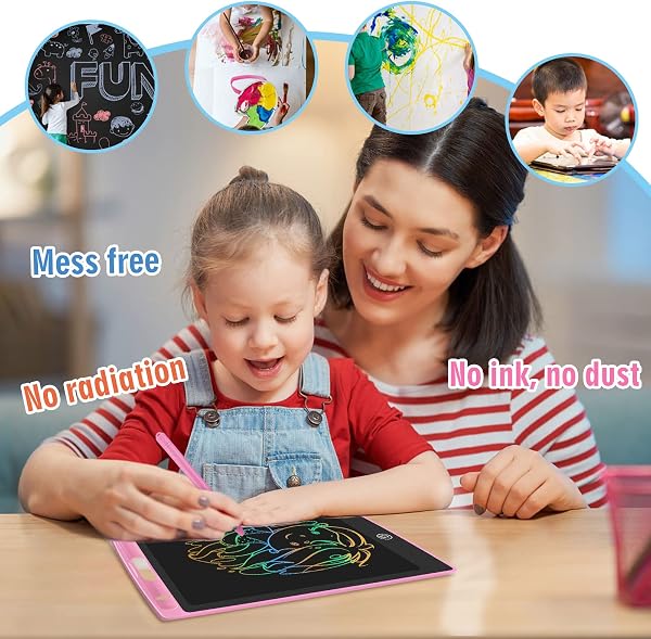 HOMESTEC Tablette d'écriture LCD colorée, Planche à Dessin de 8,5 Pouces Graphique Serrure à clé Écriture Manuscrite Doodle Pad Enfants Jouets Cadeaux pour garçons Filles (Rose) - 2