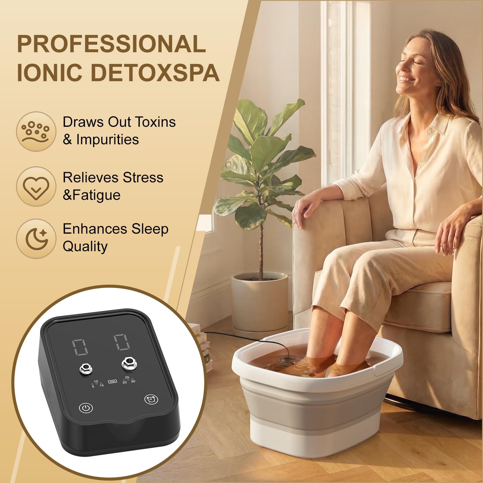 Ionic Foot Bath Detox Machine, Foot Detox Foot Bath Moak Tub z 2 tablicami, 80 jednorazowych wkładek do spa dla stóp, sól morska Detox, składane wiadro do spa stóp, wanna do namaczania stóp na