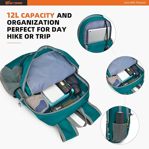 Miniatura 9 de SKYSPER Mochila pequeña de senderismo  Mochila ligera plegable para viajes, resistente al agua, para mujeres y hombres, Púrpura, Mochilas Daypack