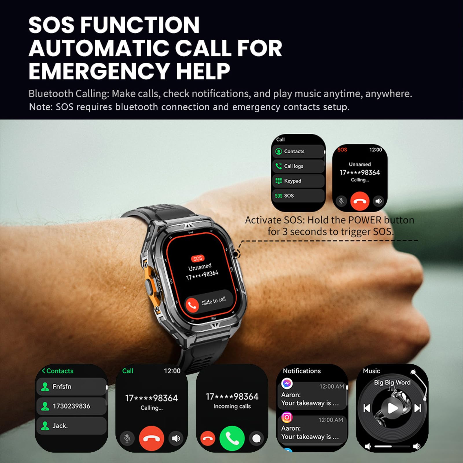 findtime GPS Montre Connectée Smartwatch Bluetooth sans Fil Grande Cadran Montre Homme Femme avec Appel Bluetooth Sport Podomètre Montre Connectée étanche 3ATM Multi activités Moniteur Fréquence