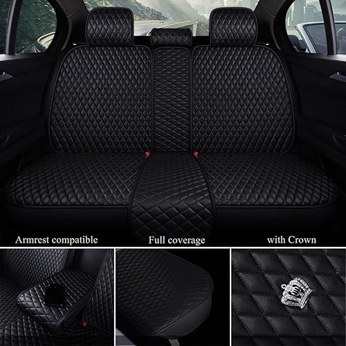 Miniatura 2 de Red Rain Funda universal para asiento delantero y trasero de automóvil, de cuero, con corona, cobertura completa, 5 plazas (AA-negro)
