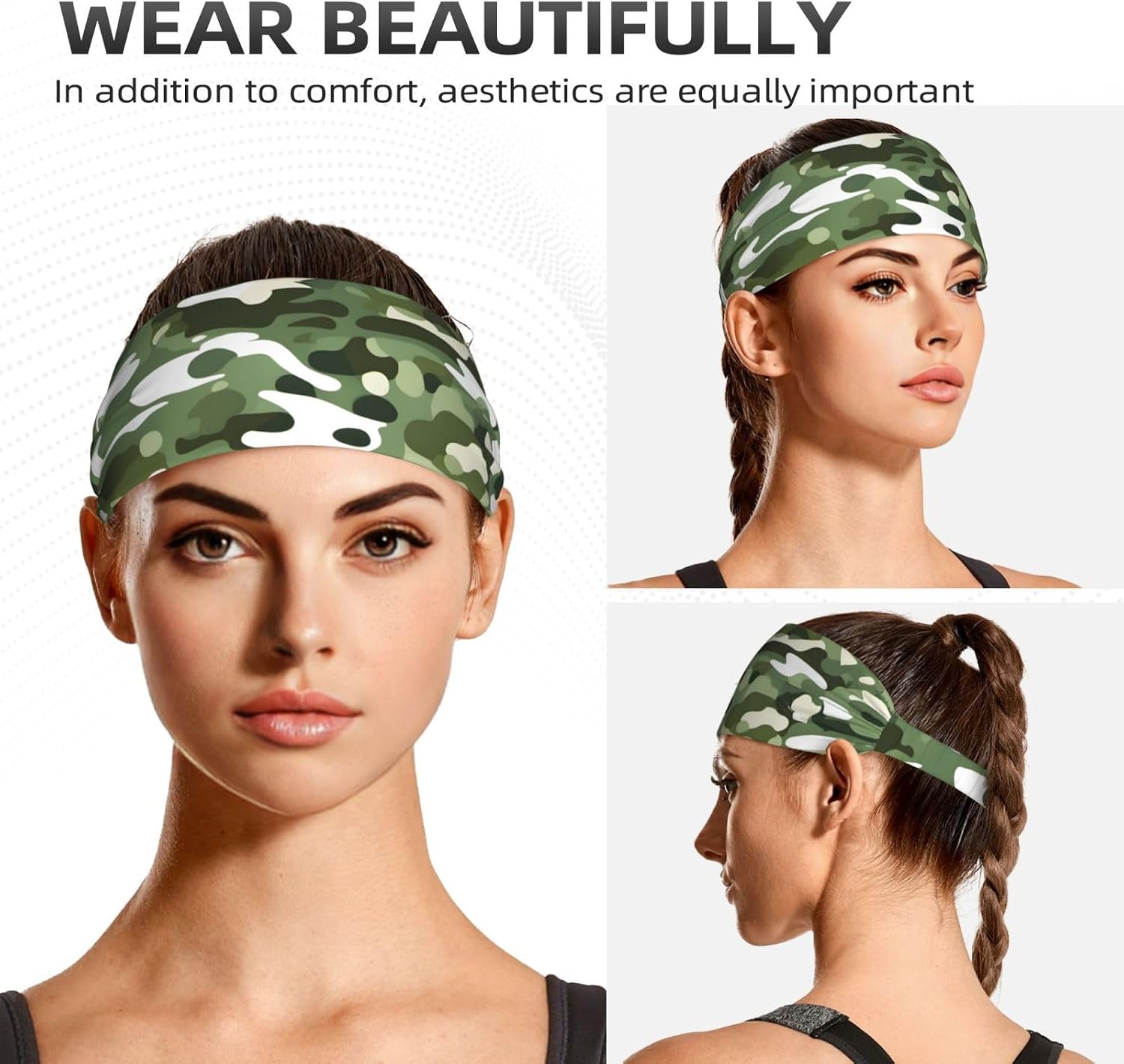 Camo Green Elastic Exercise Headband for Sports & Workouts