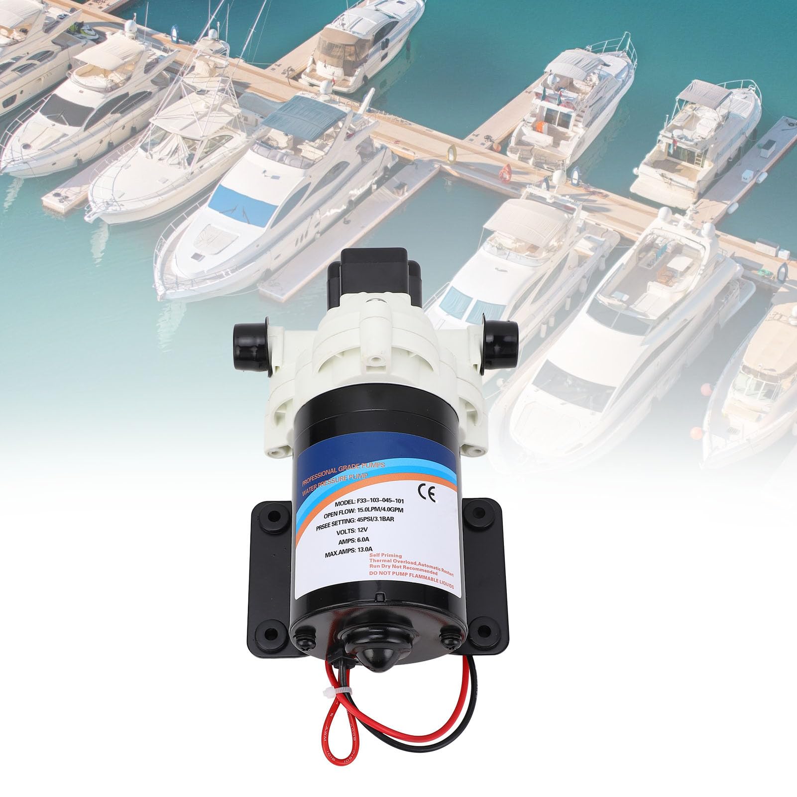Pompa RV, 12V DC 4.0 GPM 45 PSI Samozasysająca Pompa Membranowa do Przyczepy Kempingowej RV Marine Yacht, Praca Przy Niskim Poziomie Hałasu, Automatyczne Uru