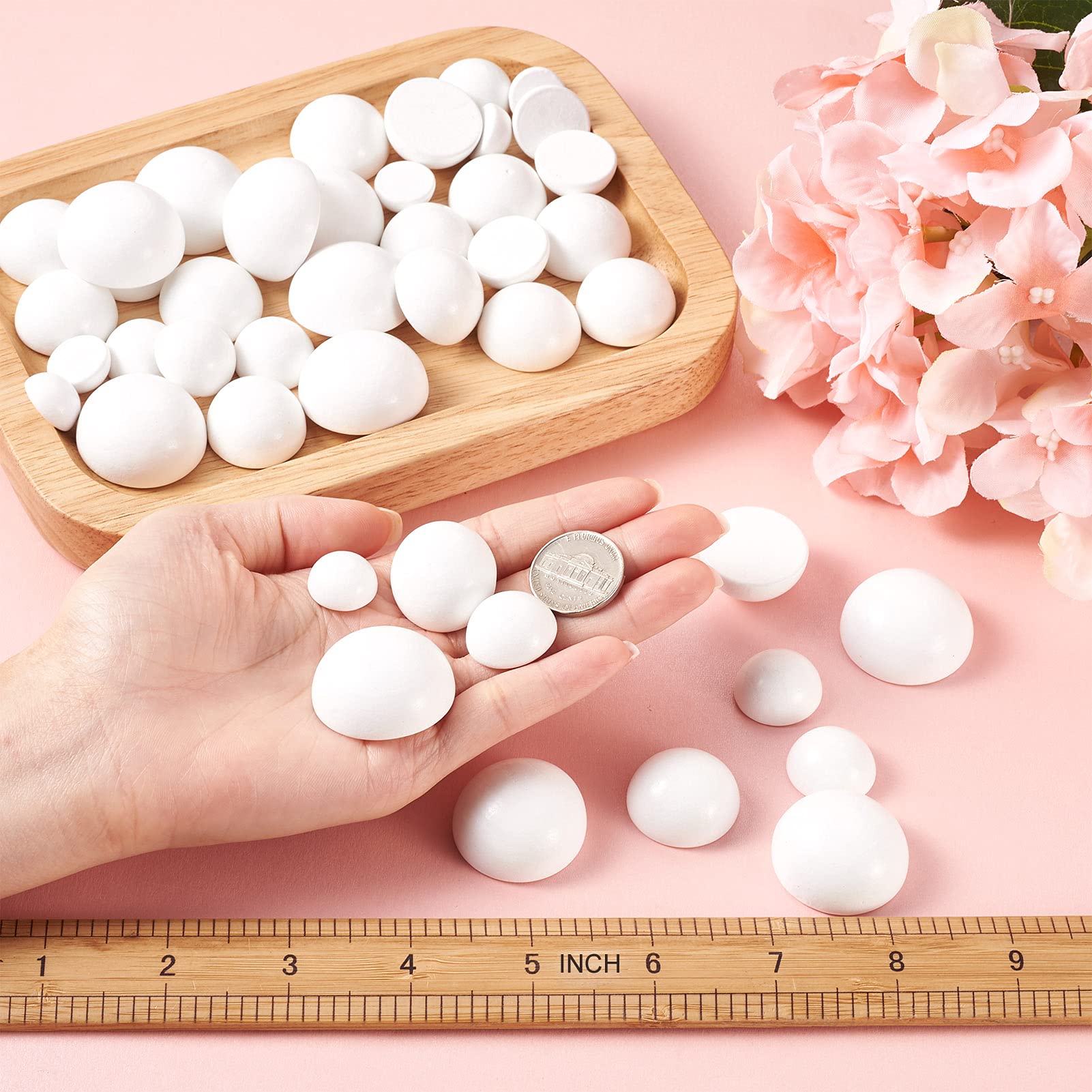 Amazon | Beadthoven 約120個 ホワイト 半円 木製 カボション 