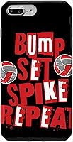 Vista 9 de iPhone 15 Parents Girls Volleyball Bump Set Spike Repeat Red & White Case
