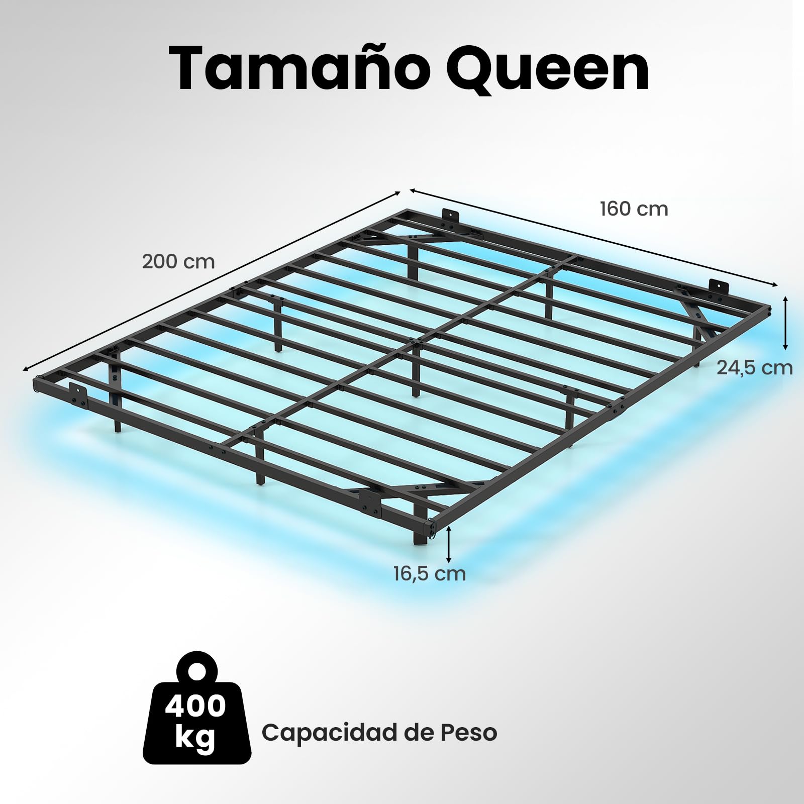 COSTWAY Estructura de Cama Flotante con Luces LED, Marco de Cama de Metal, Cama Plataforma Moderna con Tope Antideslizante para Colchón, Base de Láminas Resistentes (200 x 160 x 24 cm)