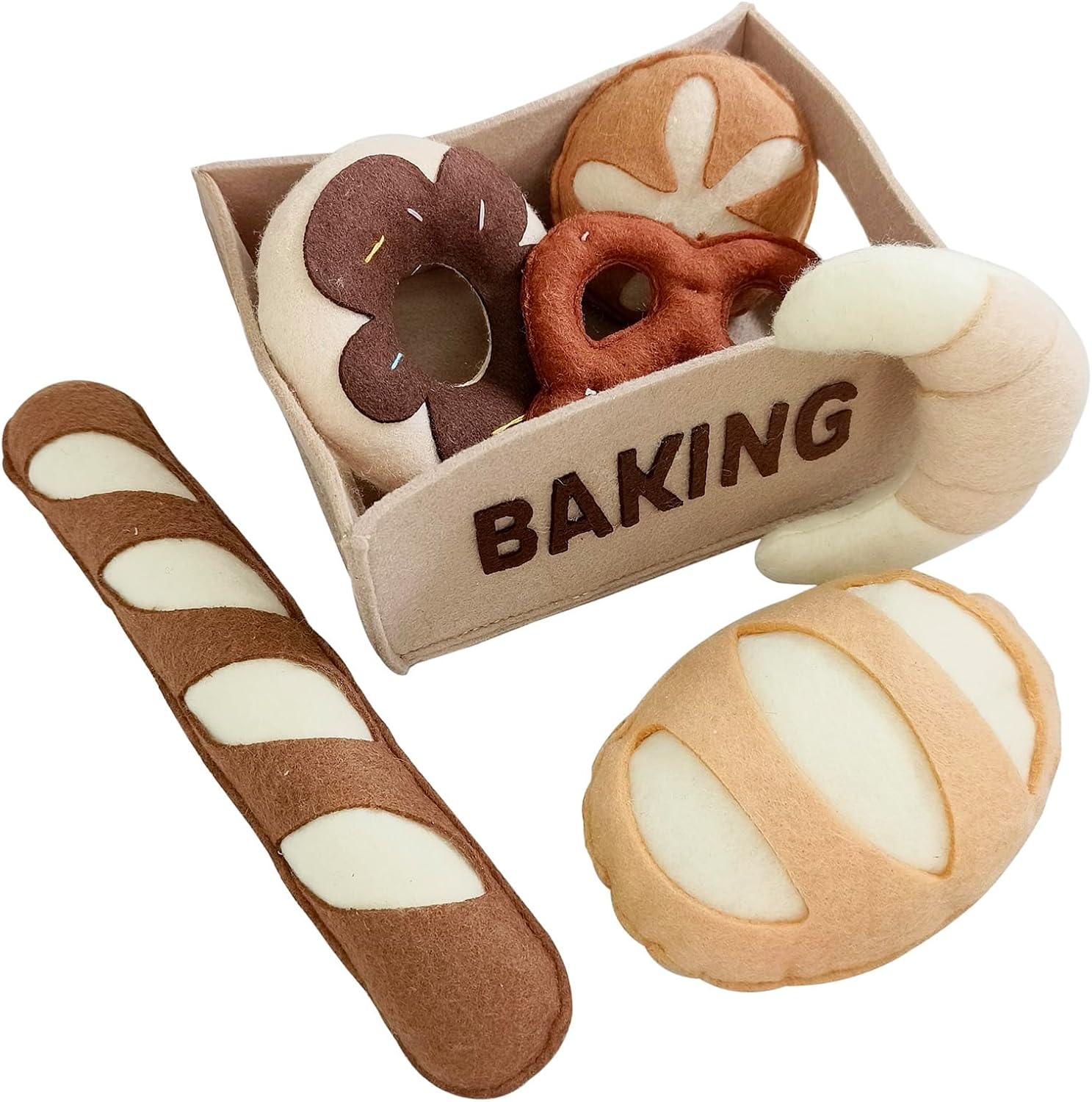7-Piece Plush Bakery Play Set - Felt Bread Collection with Storage Box , Pretend Food Toys for Kids