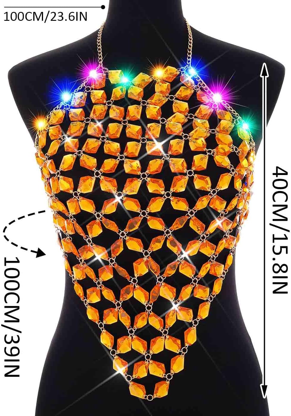 BODIY Light Up Crystal Bra Chain top LED Rhinestones chest chain Sparkly Body Jewelry for Women