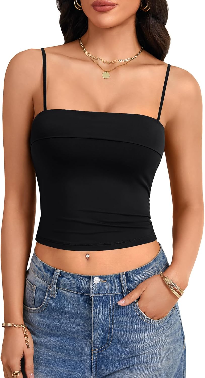 Vrtige Women's Foldover Bandeau Adjustable Straps Slim Fit Sexy Crop Top Camisole