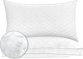 Elegant Comfort Diamond Stiched Premium Hotel Quality Quilted Goose-Down Alternative Plush Bed Pillows for Side Back & Stomach Sleepers, 2-Pack, Standard/Queen, White 2 Count