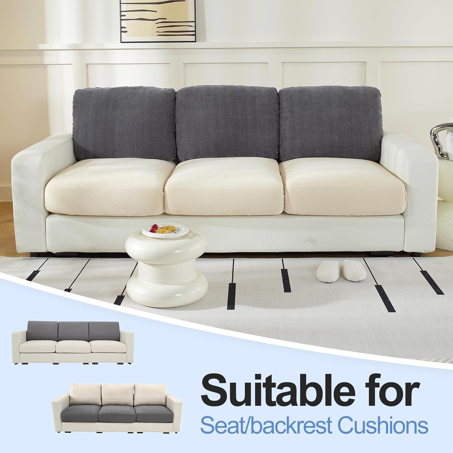 large backrest cushion covers super stretch back covers for 3 cushion couch sofa, couch back cushion covers featuring with chenille yarn (softer version, 3pc, dark grey) 3 backrestcushion dark grey