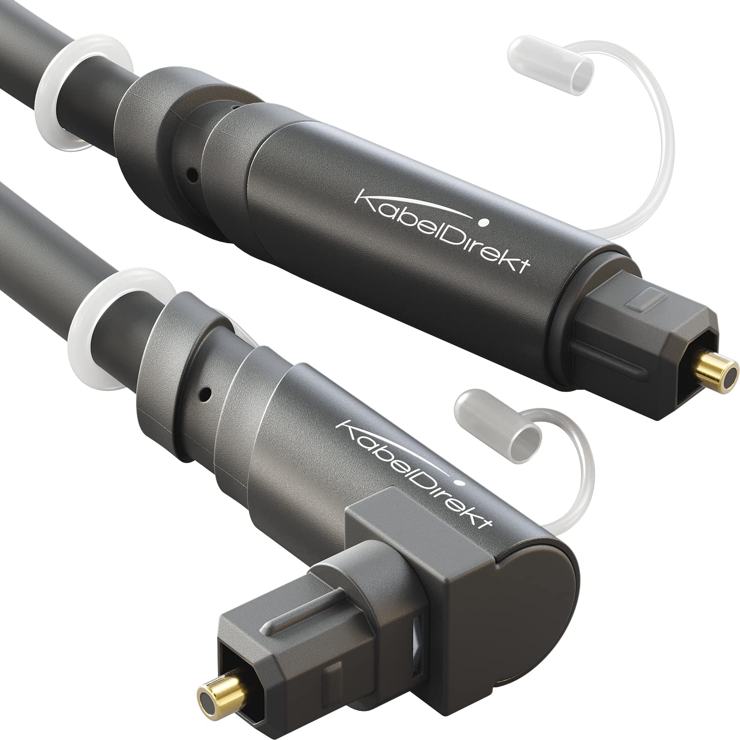 TOSLINK Cable, 90° Angled with 0% Signal Loss – 50ft – Fiber Optic Lead for soundbars (Optical Audio Cable, Digital S/PDIF, stereos/amplifiers/amps, Xbox One/PS4) – CableDirect