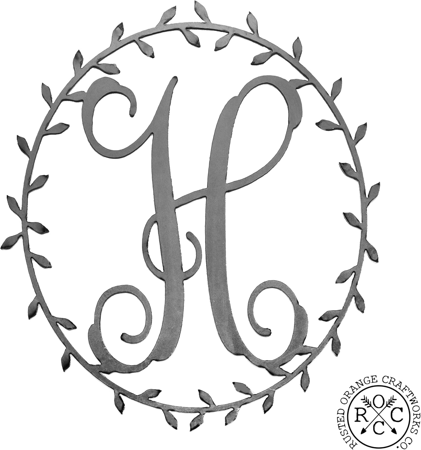 Laurel Wreath Single Letter Monogram Housewarming Gifts For New House Metal Wall Decor Steel Initial Signs Personalized Custom Metal Sign Family Gifts