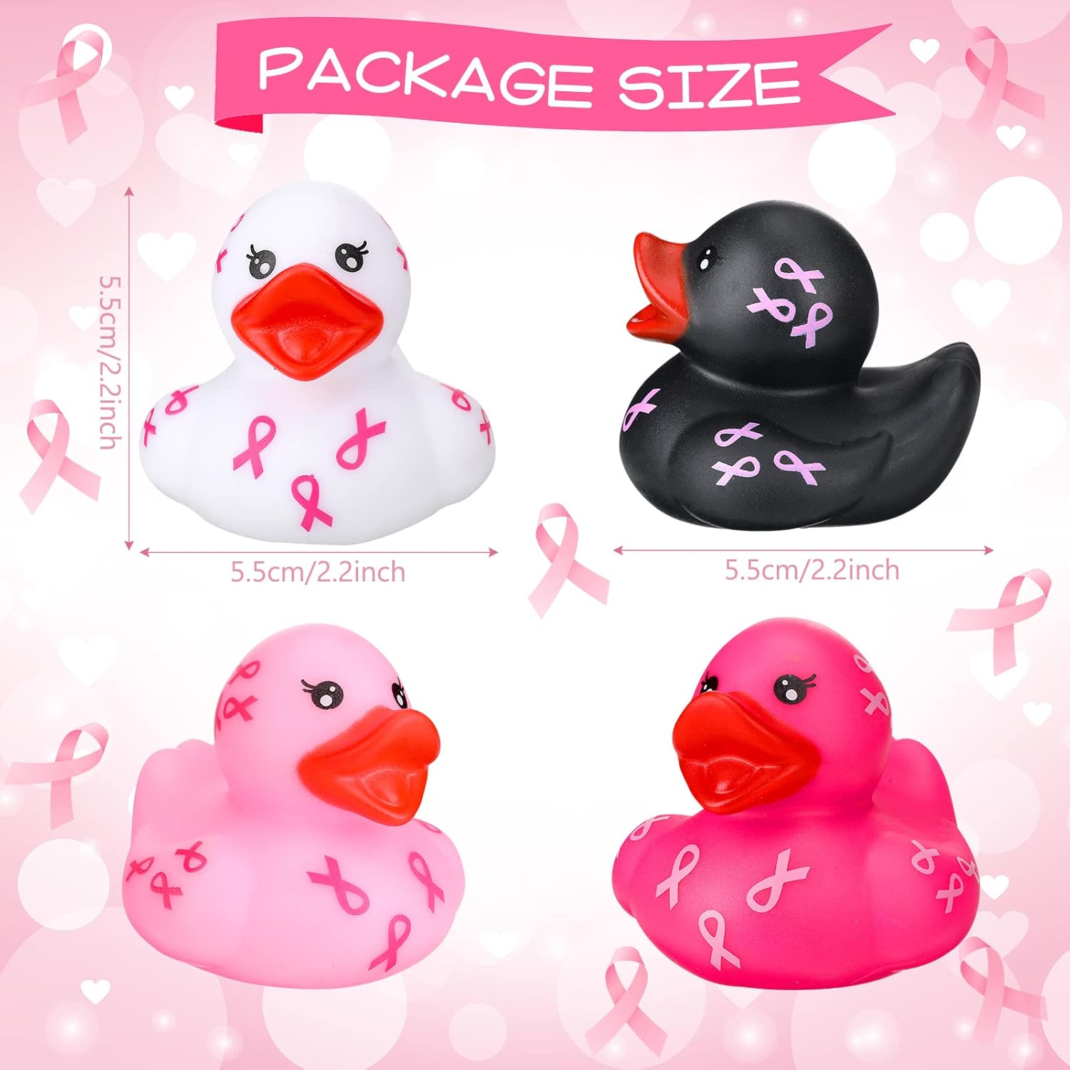 Honoson 12 Pcs Breast Cancer Pink Ribbon Rubber Ducks Mini Rubber Ducks for Breast Cancer Awareness Month Gifts Party Favors Supplies Public Charity Activities