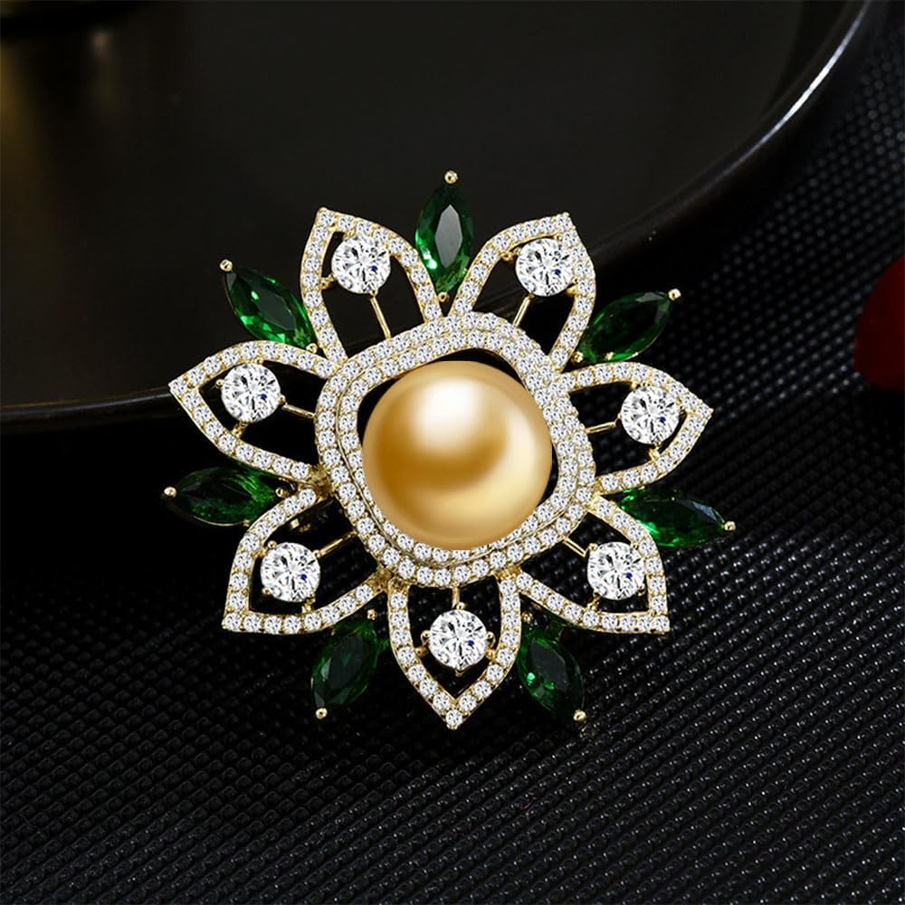 NONNYL Elegant South Sea Golden Pearl Brooch Pins Costume Jewelry For Women Fashion Christmas Gifts Wife Mom Girlfriend, Anniversary Birthday Fine Jewelry Gifts for Her NO1168