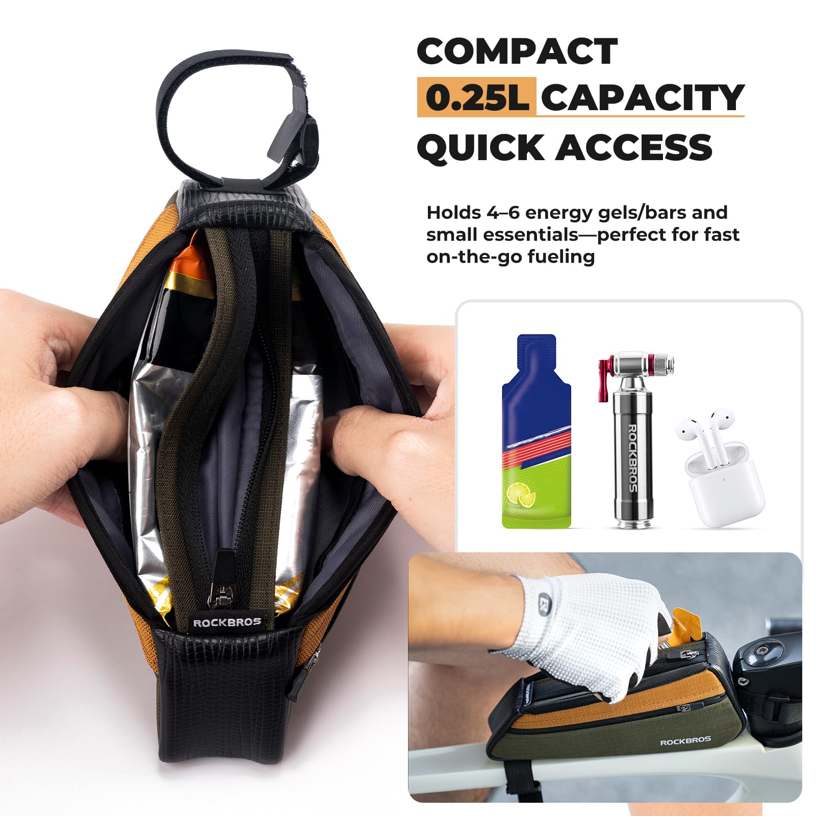 ROCKBROS Borsa Telaio Bici 0,25L, Borsa per Tubo Superiore Guscio Rigido per Un Accesso Rapido, Borsello da Manubrio Tubo Anteriore Anti-graffi e Anti-usura, Facile Installazione, per MTB Bicicletta