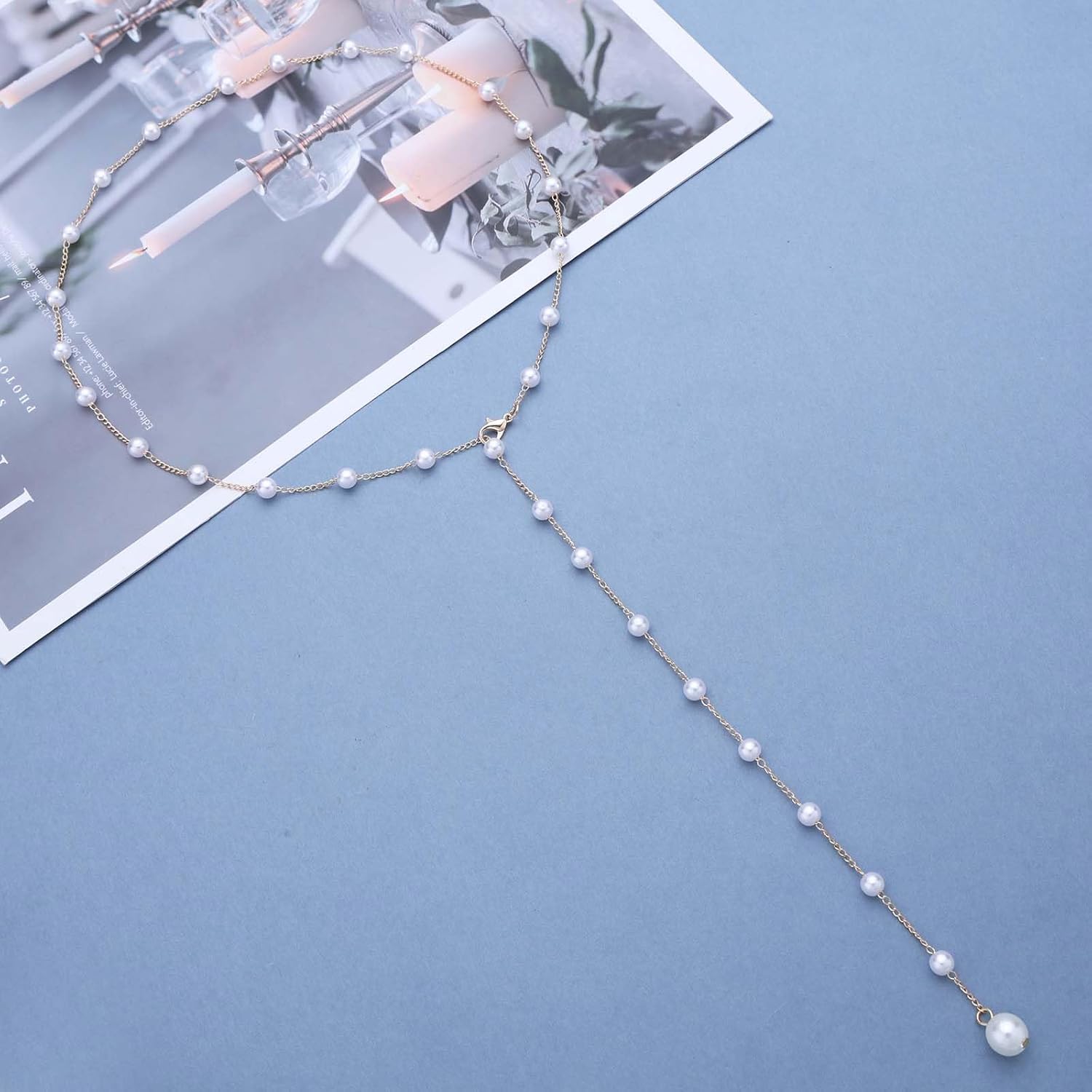 Boho Pearl Lariat Y Necklace Chain Gold Pearl Y Drop Necklace Long Pearl Beaaded Chain Necklace Vintage Pearl Y Necklace Jewelry for Women - Image 4