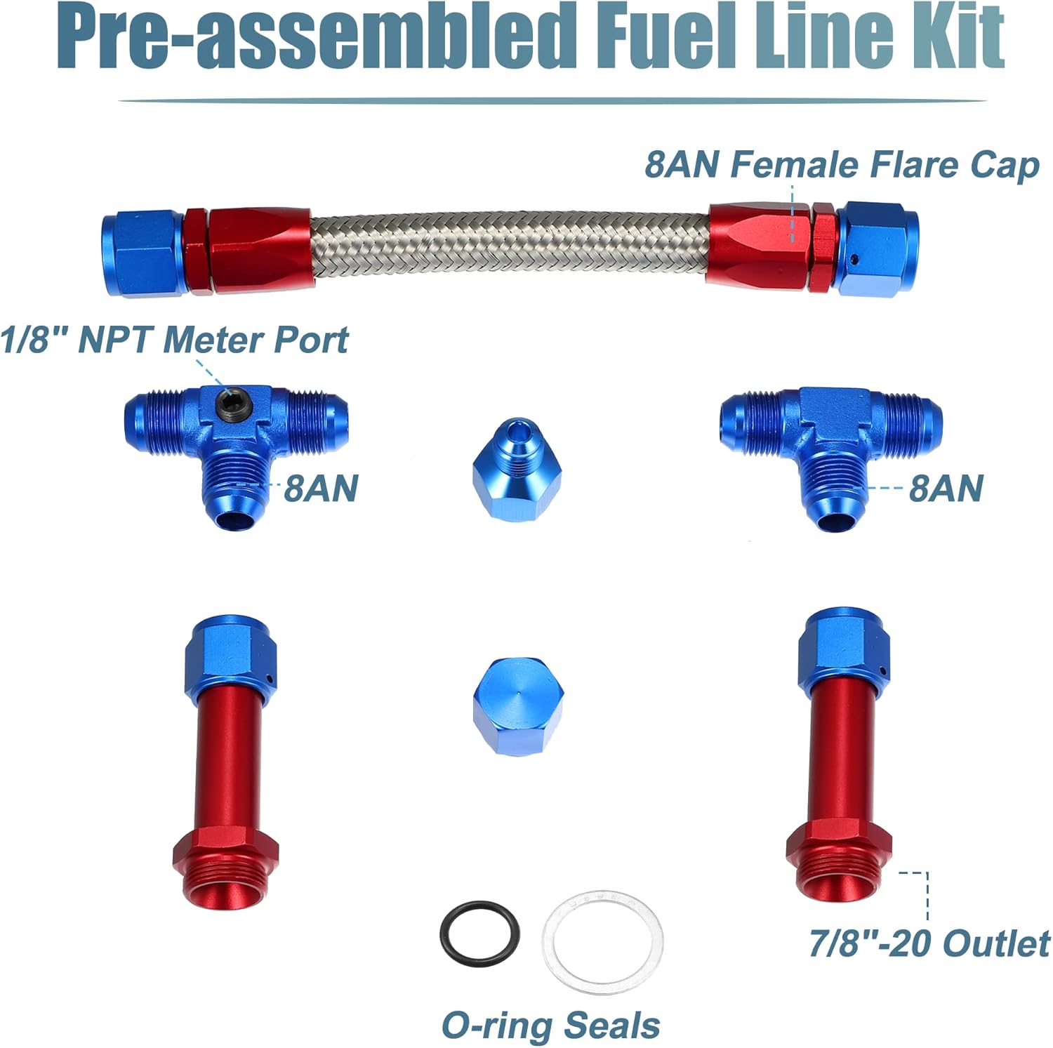 X AUTOHAUX 1 Set 8AN Dual Feed Fuel Line AN8 Braided Stainless Steel Fuel Line Hose for Holley 4150 Based Carb with AN6 Adapter