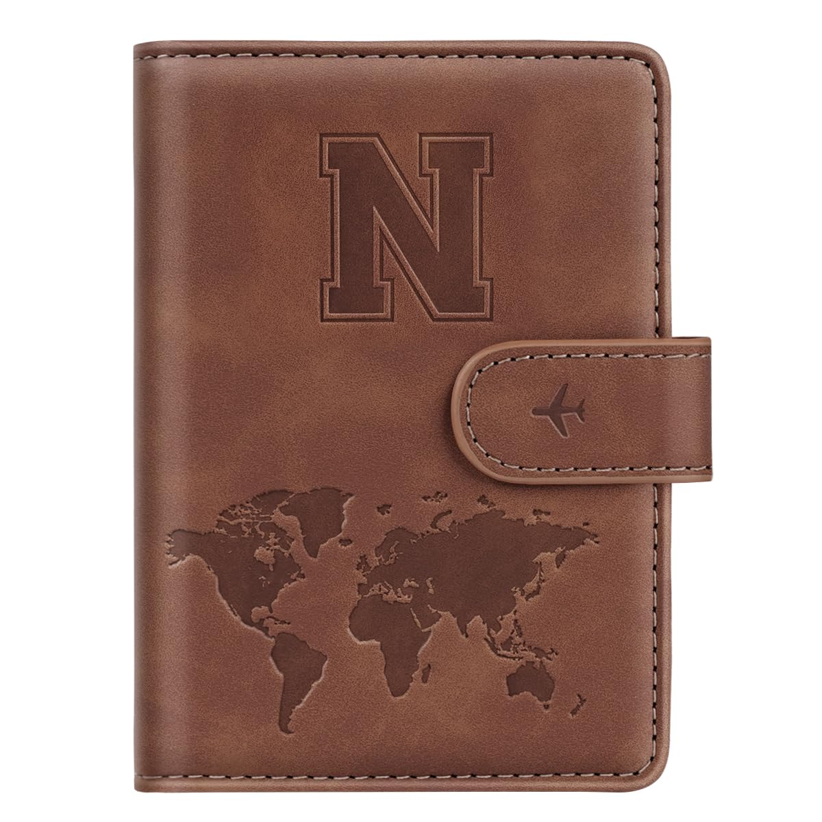 Passport Holder Wallet Cover Personalized Letter A-Z Travel Wallet RFID Blocking Passport Cover Wallet Case for Travel Passport Book Holders for Women and Men, Brown-N