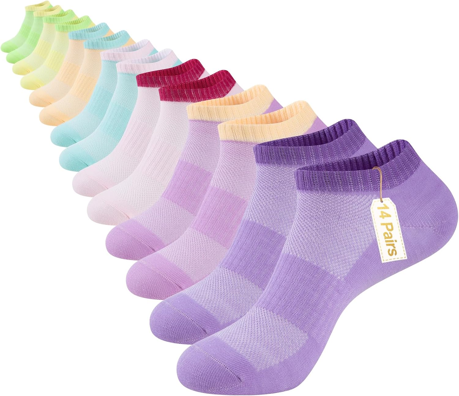 COOVAN 14 Pairs Womens Ankle Socks Low Cut Comfort Breathable Thin Socks for Women Size 9-11