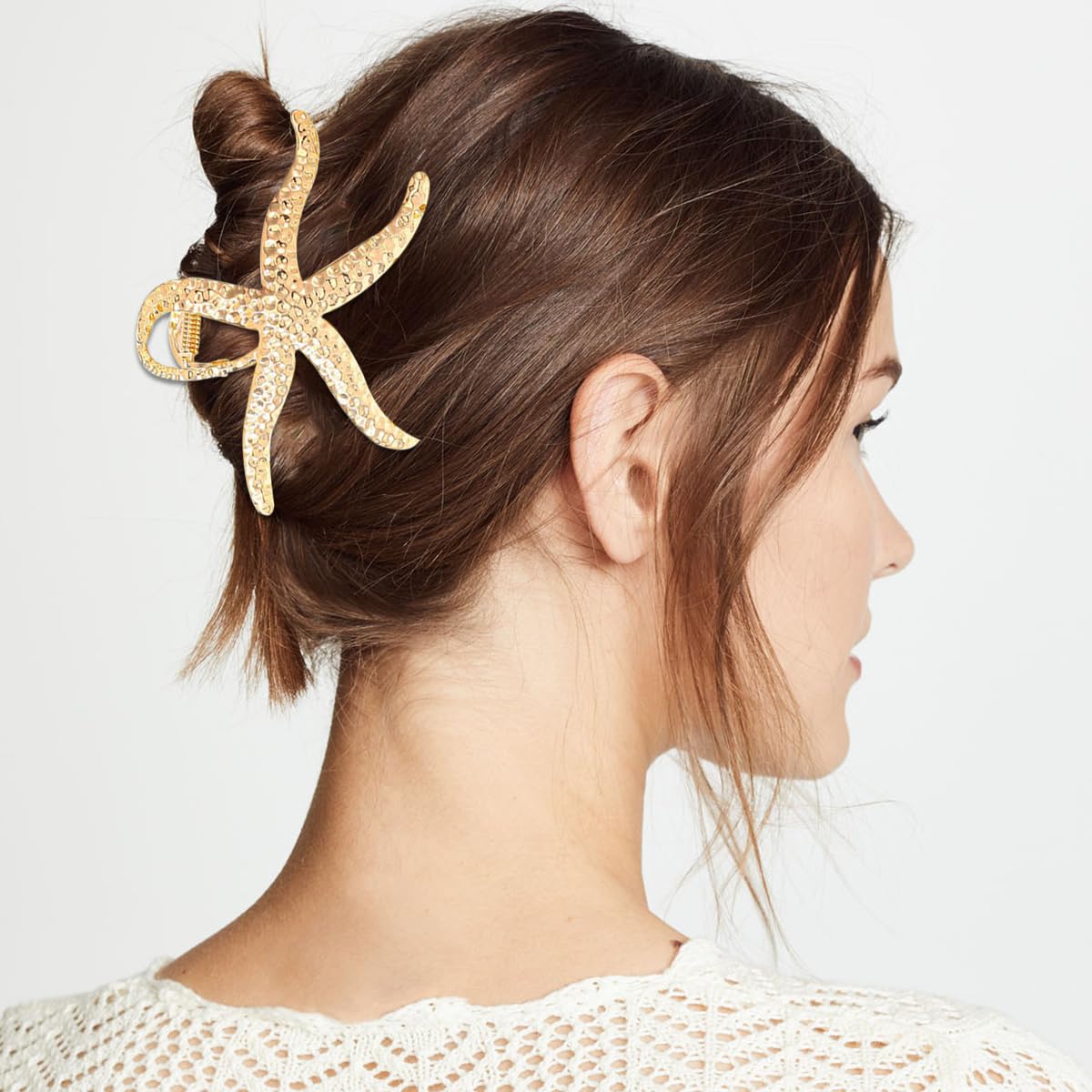 3PCS Large Starfish Shell Flower Gold Claw Clips, Fashionable Metal Seashell Hair Clip - Image 3