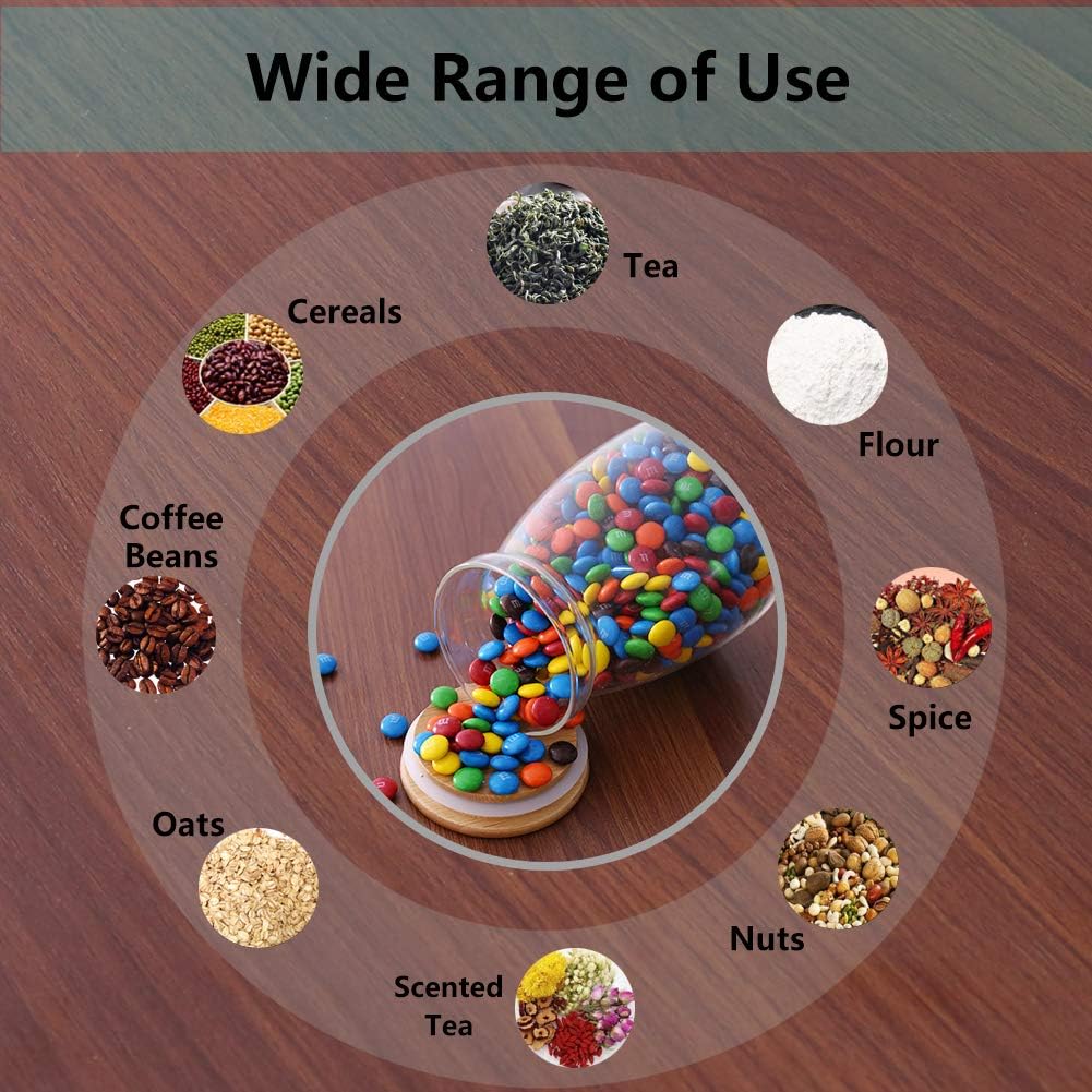 Glass Storage Jar, 77L 32.4 FL OZ (960 ML) Food Storage Container with Airtight Bamboo Lid For Home Kitchen, Clear Sealed Glass Storage Canister for Chocolate, Coffee Bean, Candy, Sugar, Tea, Cookie