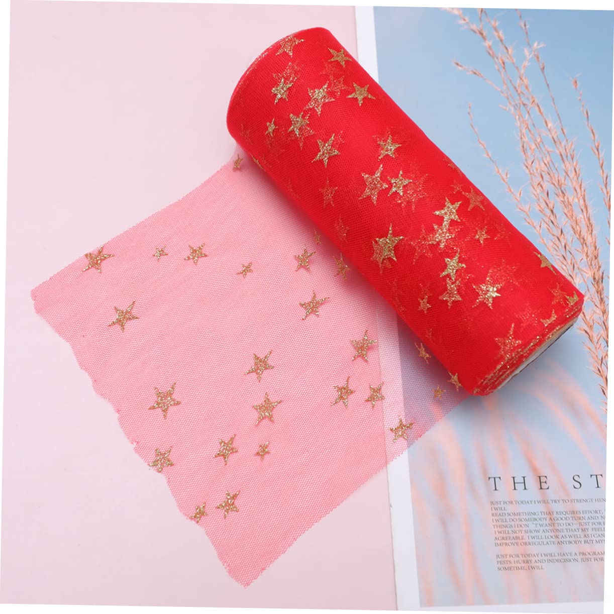 KONTONTY Roll Black Yarn Black Tulle Bolt Star Tulle Bolt Wedding Decoration DIY Tutu Skirt Sewing Craft Fabric Tulle Fabric Ribbon Tulle Fabric Spool Tulle Craft Ribbon Star Decor Red