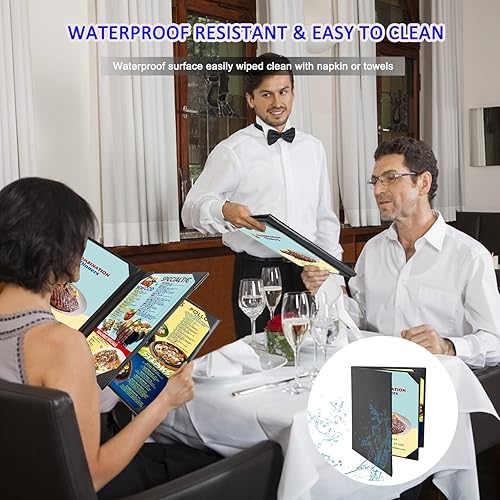 Miniatura 18 de Fundas de cuero para menú con madera fuerte en el interior para 8.5 x 11 pulgadas, fundas de cuero de doble vista para listas de vinos, bebidas