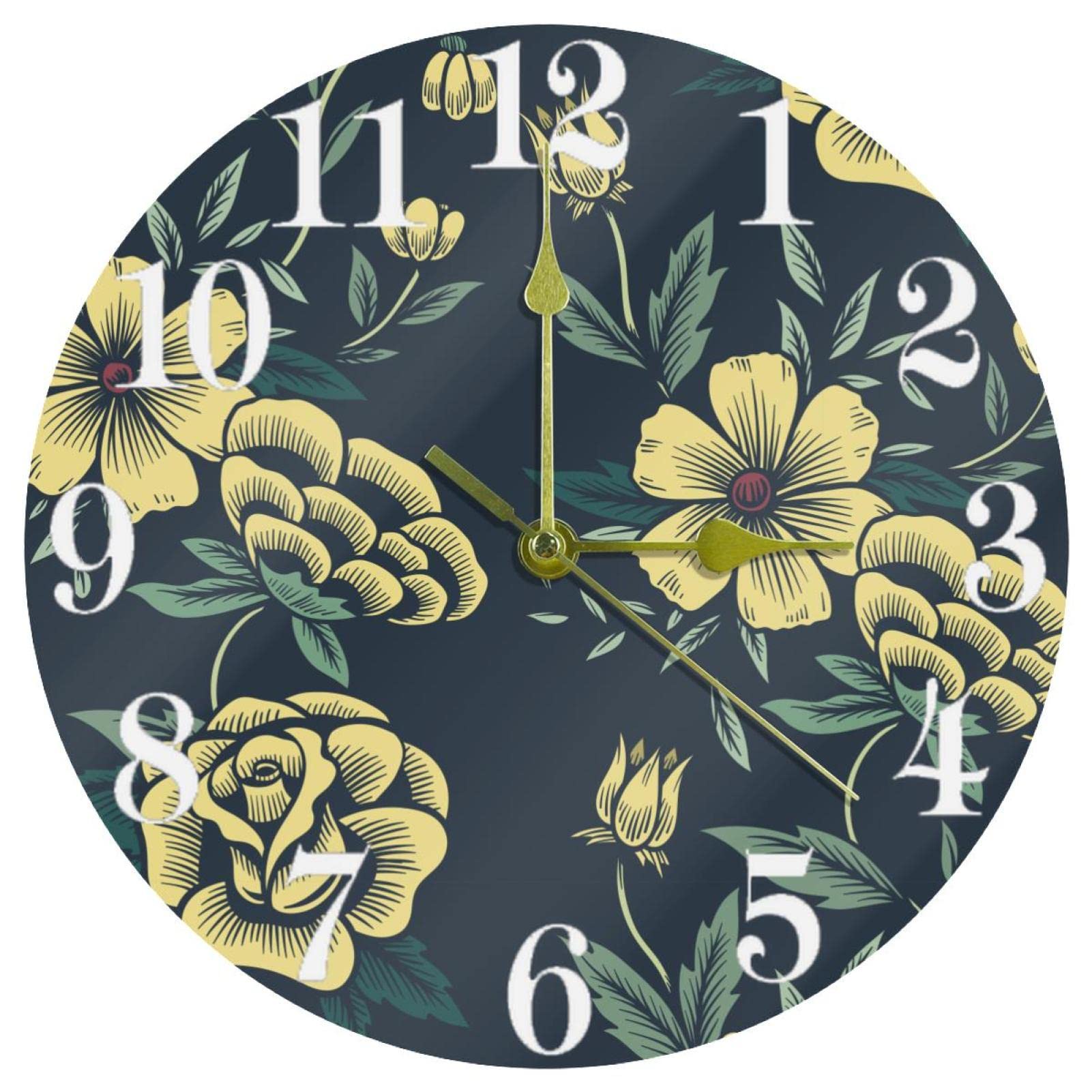 Horloge murale ronde fleurs silencieuse fini les bruits de tic-tac