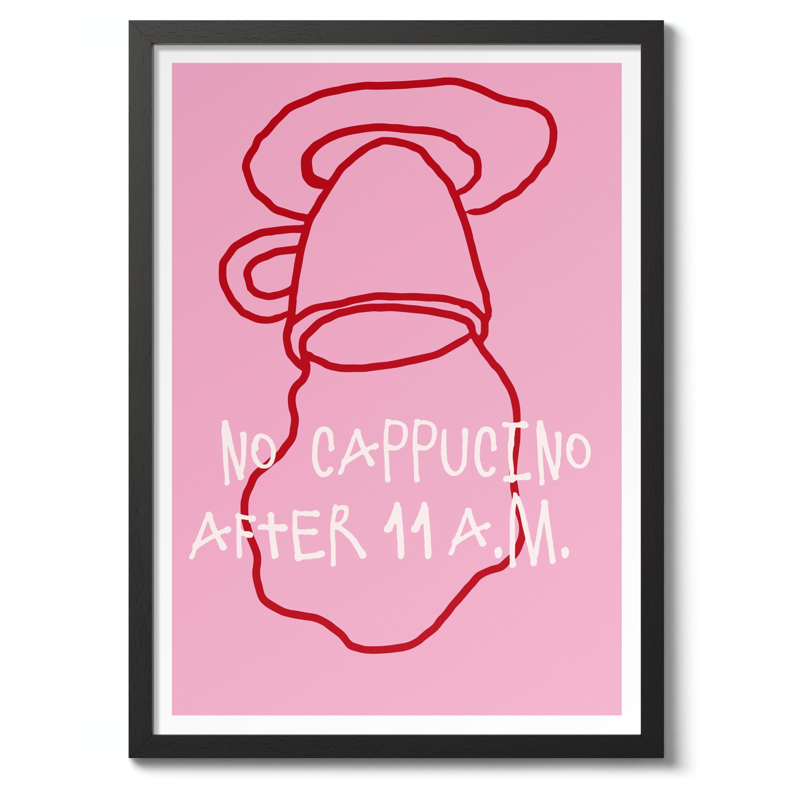 No Cappuccino After 11 Hot Pink Preppy Aesthetic Girls Bedroom Wall Art Decor, Archival Matte, A3 (Black Frame) - 42x29.7cm — image 1