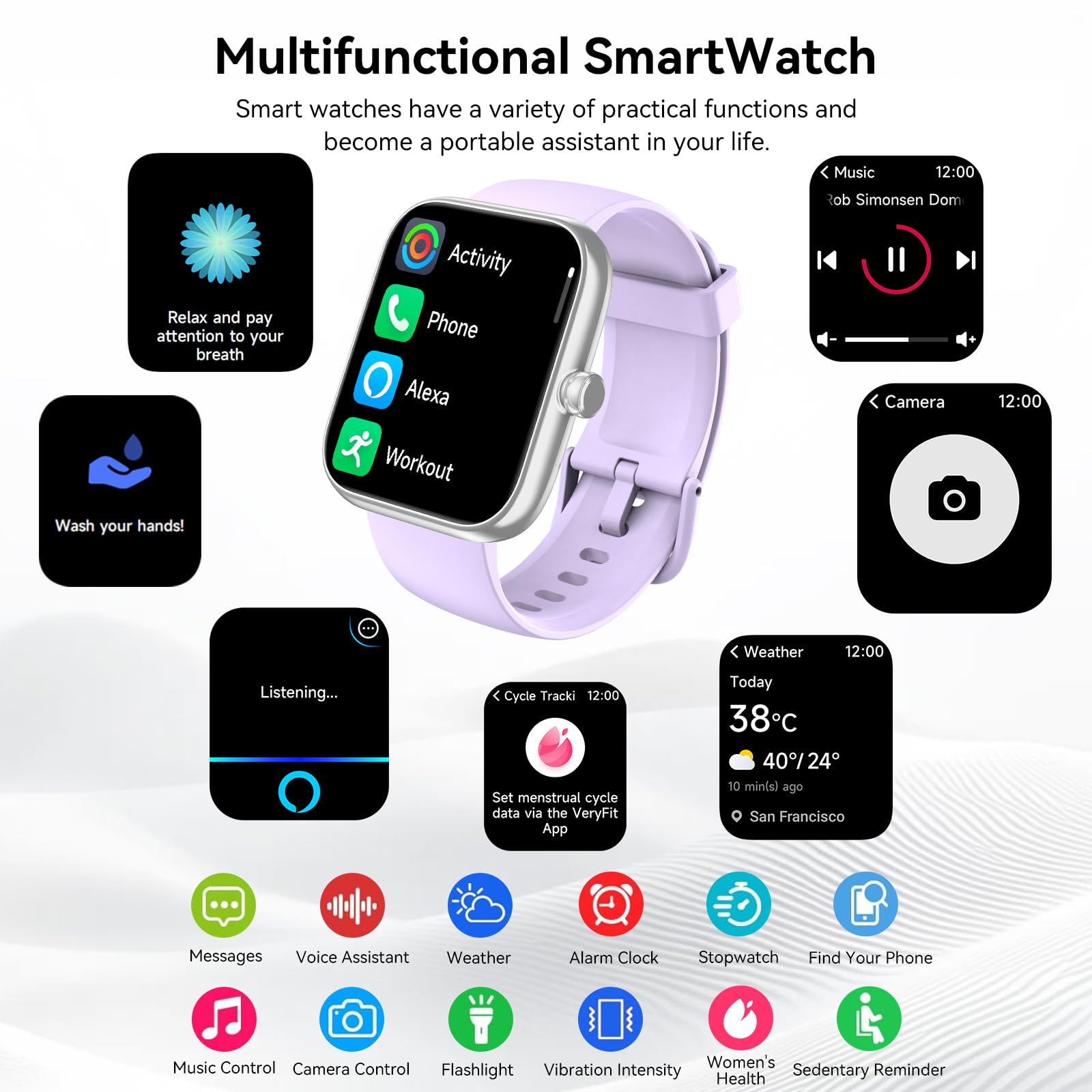 Smart Watch con Alexa integrato, 1,8 pollici HD Health Fitness Tracker, chiamate/notifiche Bluetooth, oltre 120 modalità sportive, monitoraggio della frequenza cardiaca/sonno 24/7, impermeabile IP68