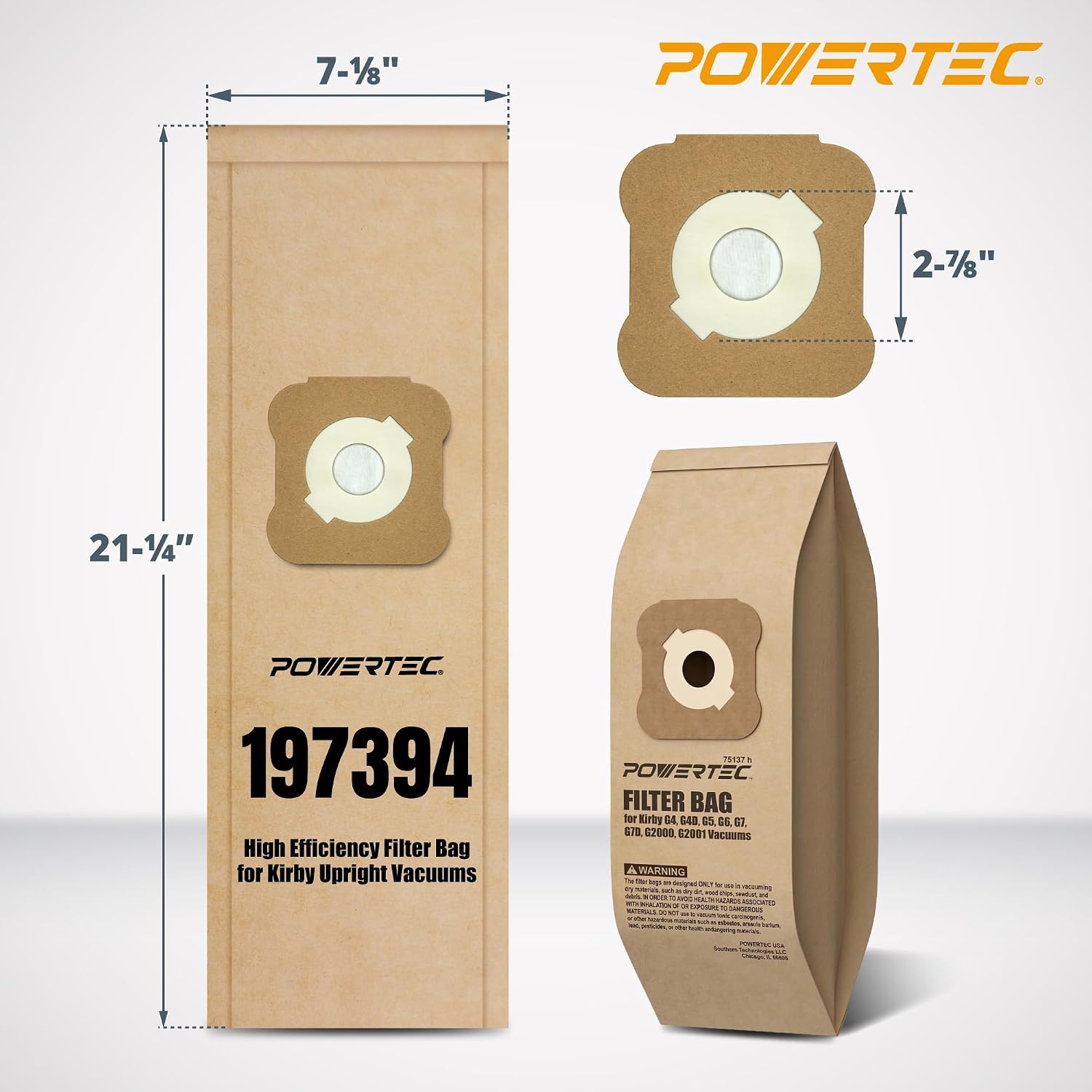 POWERTEC 197394 Vacuum Bags for Kirby 9PK, Fits Kirby G3, G4, G4D, G5, G6, G7, G7D, G2000, G2001, Gsix, Ultimate G, Heritage II, Style III Vacuum Cleaners, Replacement for 197294 197289 197301 (75137)