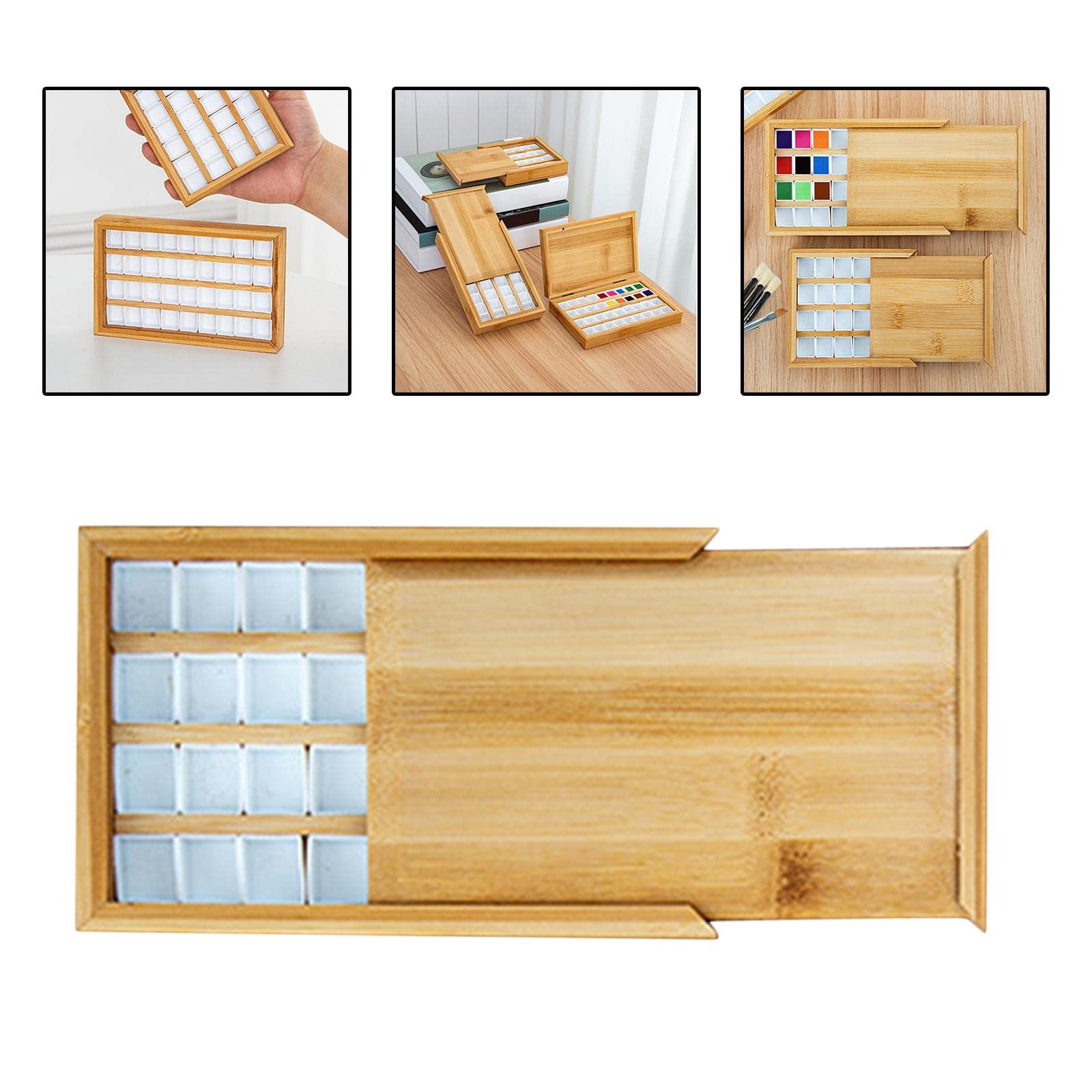 Paleta akwarelowa Paleta Drewniana paleta farb Olejnych z pokrywką Pusty pojemnik dla malarzy podróżnych (Kolor: 36 s Wysuwana)