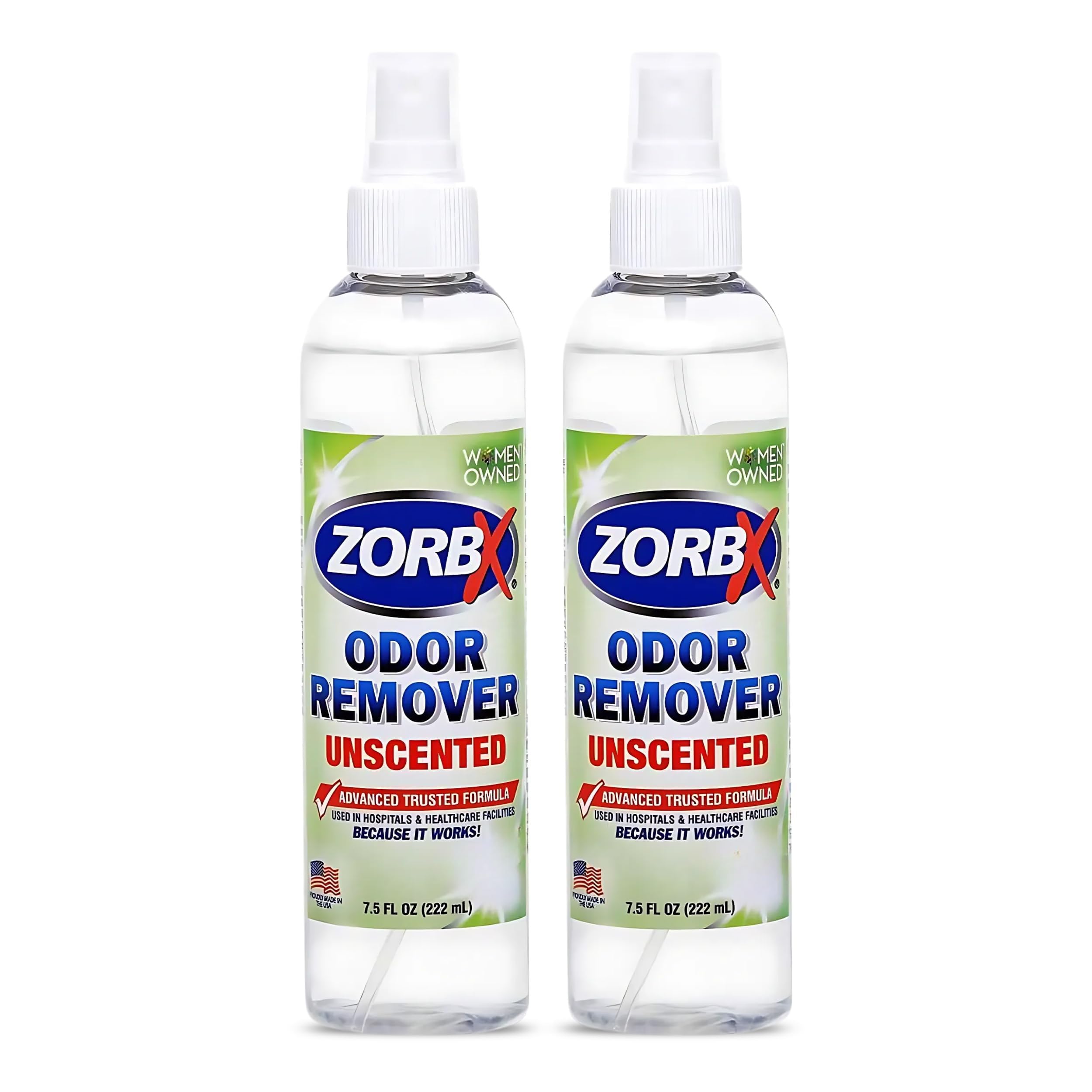 Unscented Odor Eliminator for Strong Odor 7.5 Fl Oz Pack of 2 - Used in Hospitals & Healthcare Facilities - Advanced Formula, Fast-Acting Odor Remover Spray for Dog, Cat, House & Carpet
