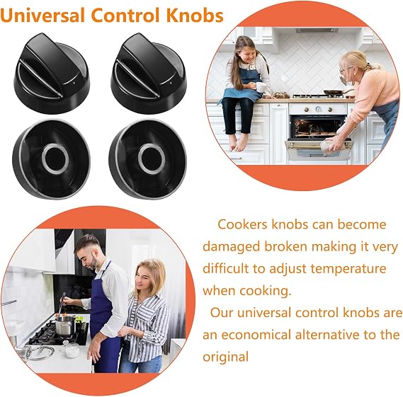 Upgraded 4 Pack Universal Control Knobs with 12 Adapters Black