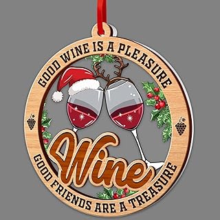 Wine Christmas Ornaments, Wine Ornaments for Christmas Tree 2-Layer Wood & Acrylic Ornament, Decoration 2025 for Redwine Lovers Decor Ornament