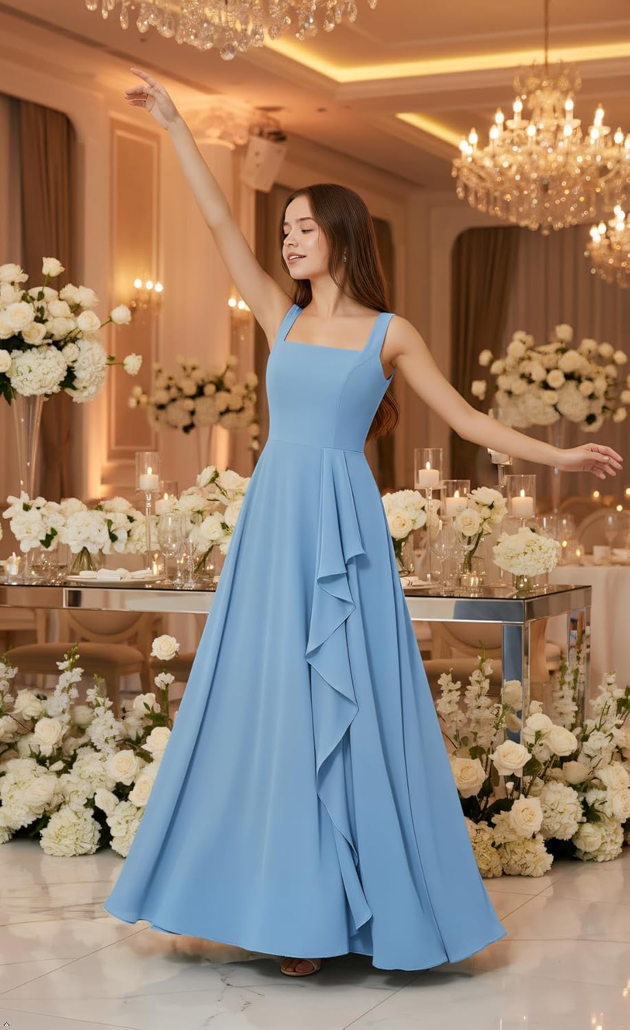 Chiffon Junior Bridesmaid Dresses Long Flower Girl Dresses Spaghetti Straps Girls Wedding Guest Dress