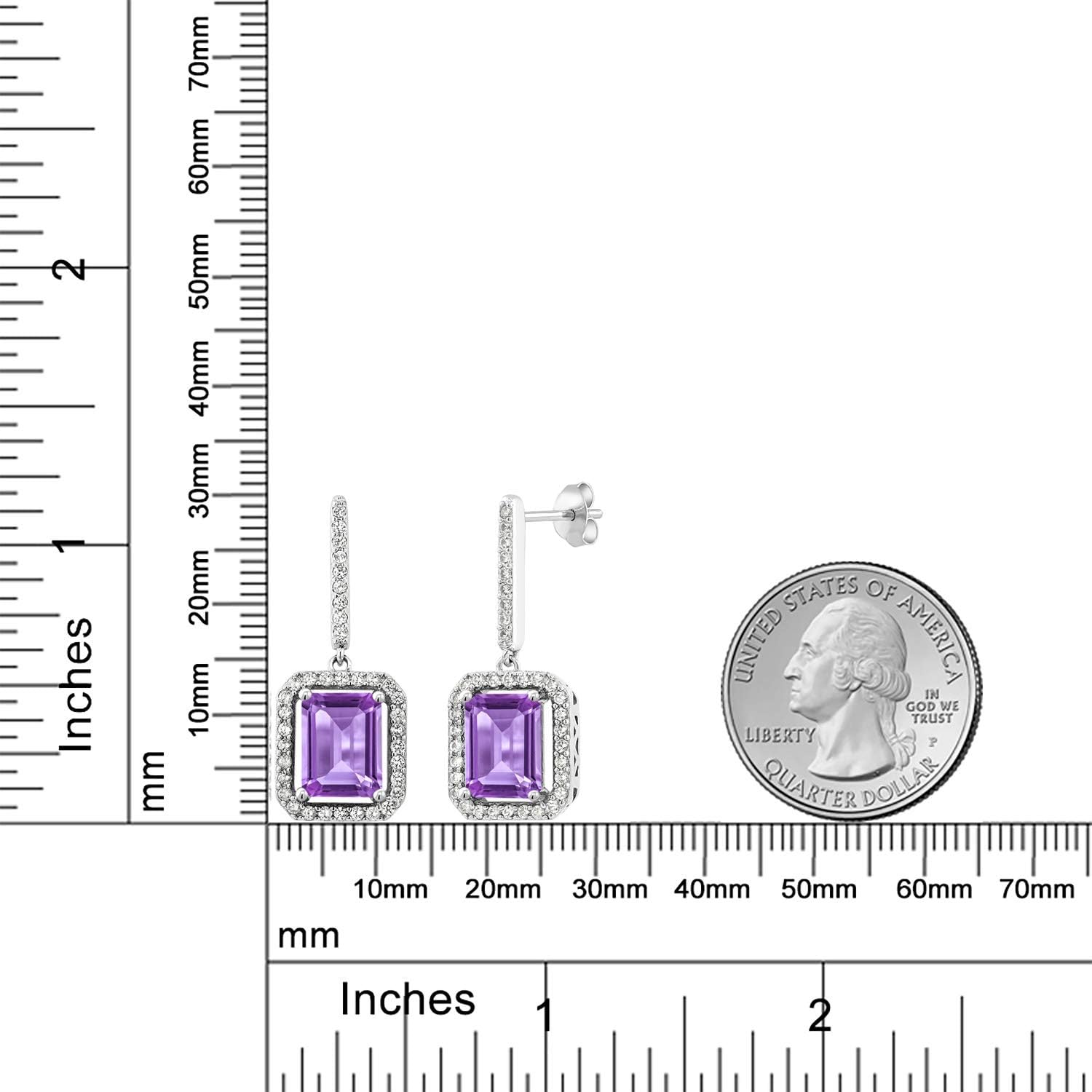Miniatura 3 de Gem Stone King Aretes colgantes de plata de ley 925 con amatista morada para mujer (5.96 quilates, piedra natal de piedras preciosas, corte