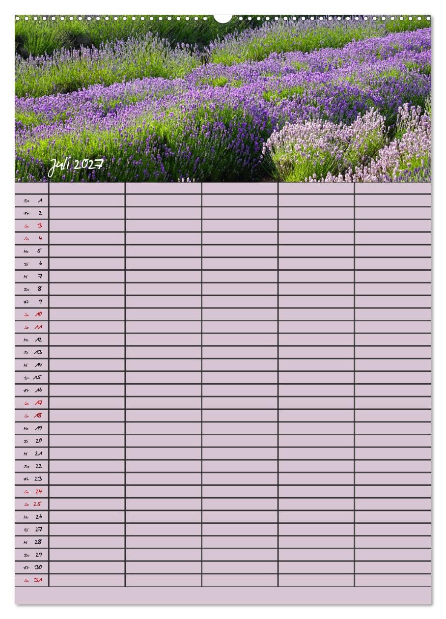 CALVENDO - Naturzauber Lavendel - Familienplaner (hochwertiger Premium Wandkalender 2027 DIN A2 hoch), Kunstdruck in Hochglanz: Lavendel in England mit unterschiedlichen Farbnuancen.